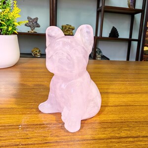 4&#39;&#39; Rose Quartz Dogs, Handmade Crystal Bulldogs, Crystal Gifts