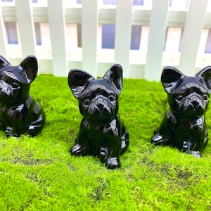 2.5&#39;&#39; Natural Crystal Bulldogs, Hand Carved Obsidian Dogs, Crystal Gift , Crystal Animals, Table Decor.