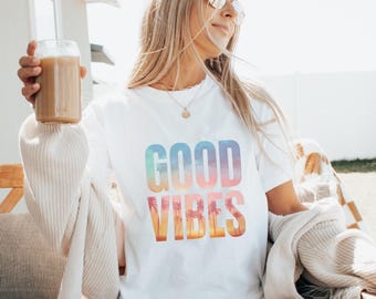 T-shirt Coucher de soleil tropical Good Vibes : amoureux de la plage PNG (Téléchargement numérique)