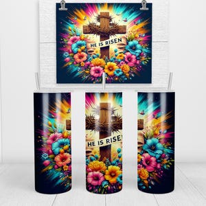 Easter Cross He Is Risen Tumbler Wrap Seamless 20 oz Skinny Tumbler Sublimation Design Digital Download PNG Instant DIGITAL ONLY
