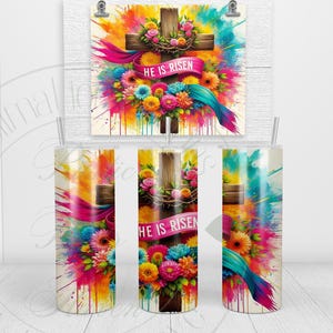 Easter Cross He Is Risen Tumbler Wrap Seamless 20 oz Skinny Tumbler Sublimation Design Digital Download PNG Instant DIGITAL ONLY