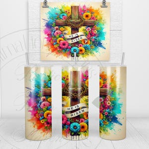 Easter Cross He Is Risen Tumbler Wrap Seamless 20 oz Skinny Tumbler Sublimation Design Digital Download PNG Instant DIGITAL ONLY