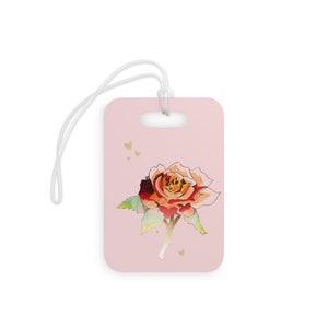 Pink Rose Luggage Tag with customized QR Code, Custom luggage tag, personalized luggage tag, custom qr code bag tag
