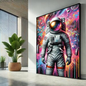 Graffiti Astronaut Canvas Wall Art Print | Colorful Space Explorer Poster & Urban Cosmic Decor