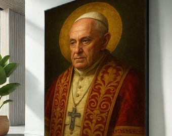 Pope Francis Icon Portrait Canvas, Classic Religious Art, Canvas Wall Art Print, Prayer Room Decor, Ready to Hang, Sacred Poster