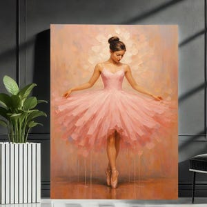 Rosa Ballerina Gemälde, Eleganter Tanz Leinwand Wand Kunst Druck, Romantische Mädchen Raum Dekor, Ballett Tänzerin Poster, Feminine Haus Kunst, Fertig zum Aufhängen