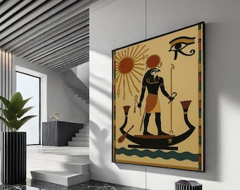 Ancient Egyptian God Ra Canvas Wall Art Print | Bold Living Room Decor | Statement Piece