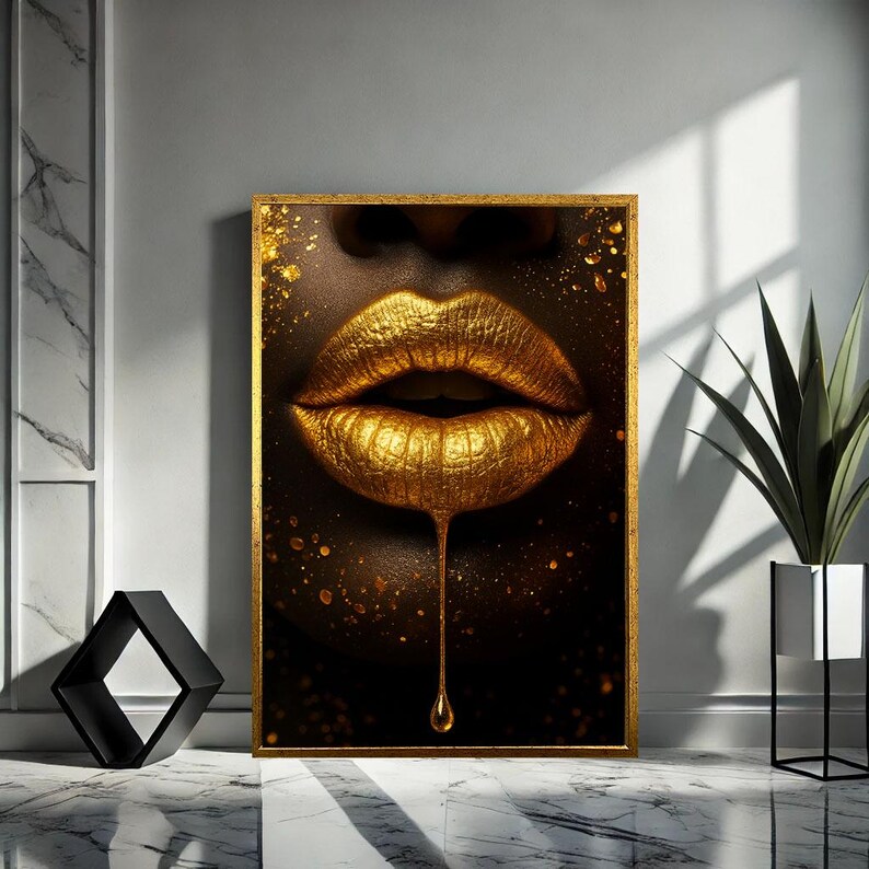 Golden Lips Canvas Print | Elegant Black Woman Portrait, Modern Art - Etsy