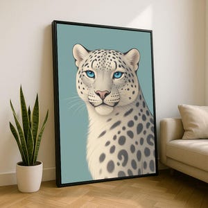 Elegant Snow Leopard Portrait Canvas Wall Art Print | Modern Living Room Decor | Statement Piece