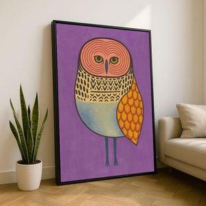 Bunte Eule Illustration Leinwand Kunst Druck | Modernes Wohnzimmer Dekor | Statement Stück