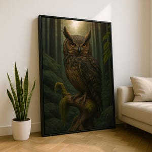 Edle Eule bei Ruhestand Leinwand Wand-Kunst | Rustikales Wohnzimmer Dekor | Kunstliebhaber