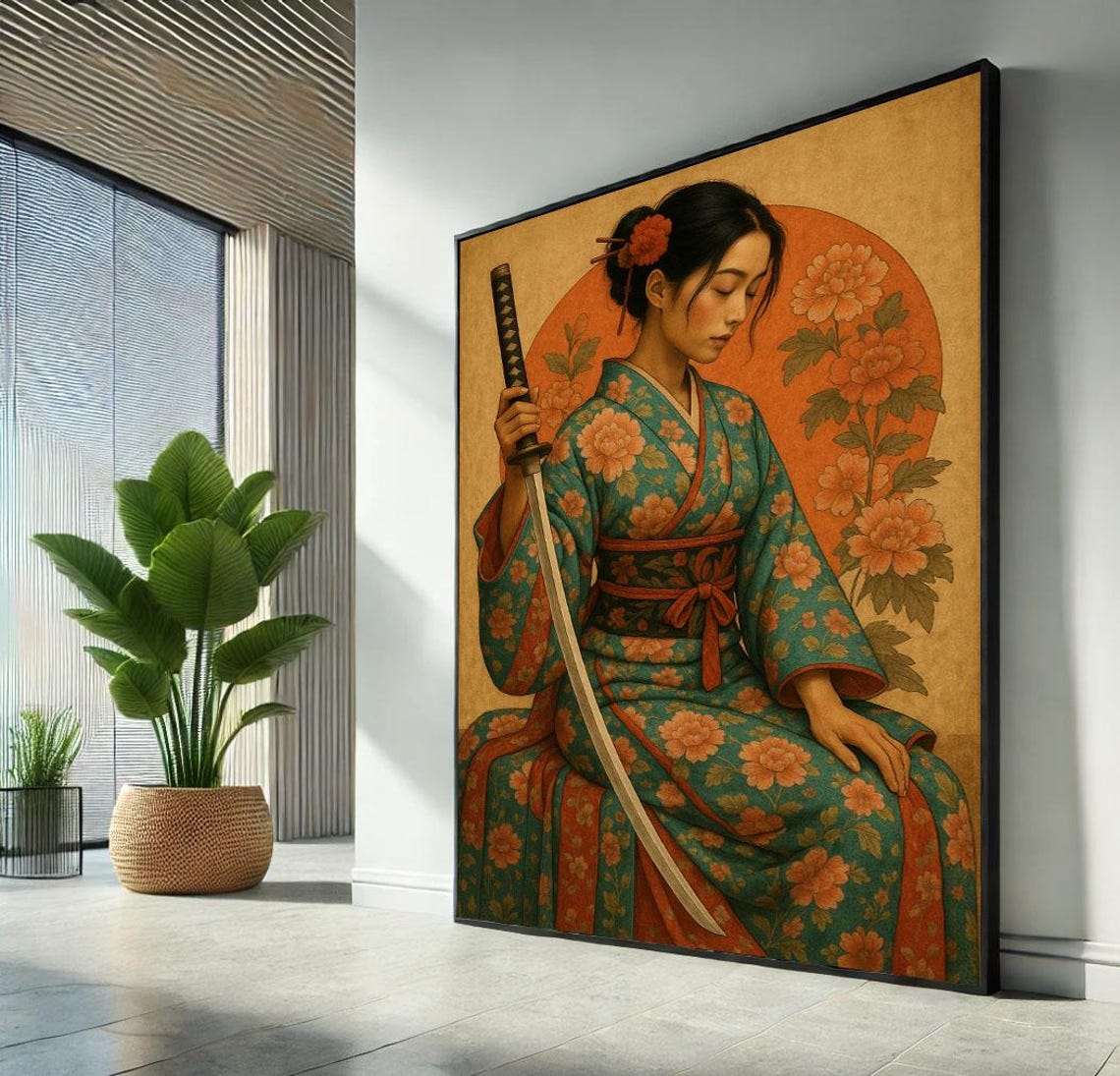 Elegant Japanese Woman With Katana Canvas Wall Art Print | Vintage ...
