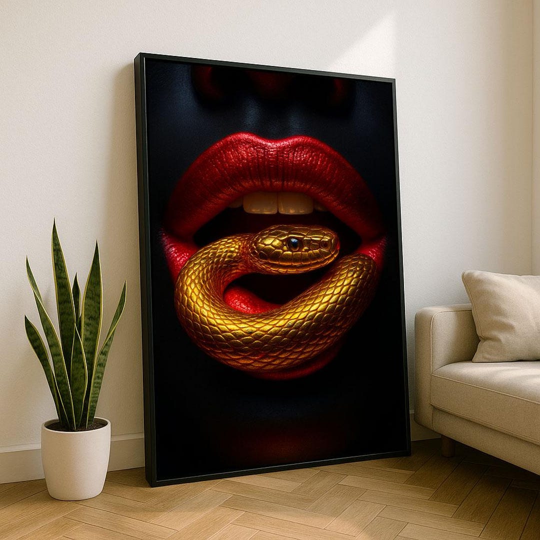 Red Lips Gold Snake Canvas Art | Modern Statement Print - Etsy