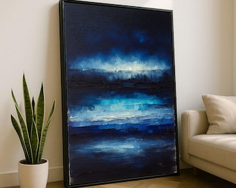 Calming Blue Abstract Canvas Wall Art Print | Modern Living Room Decor | Statement Piece