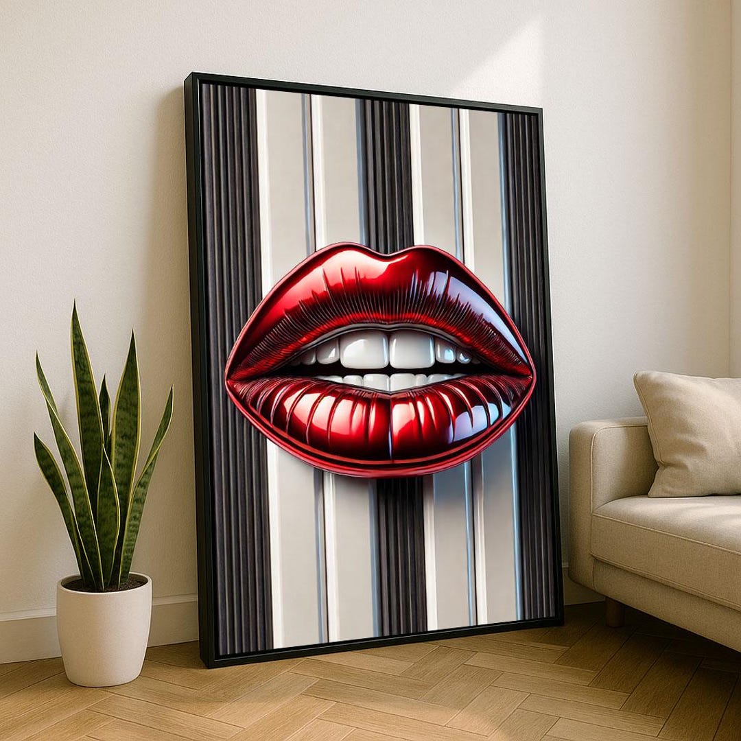 Bold Red Lips Pop Art Canvas Wall Art Print | Modern Living Room Decor ...
