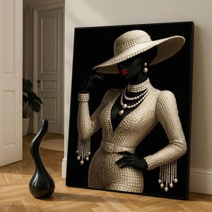 Elegant Black Woman in Pearls Canvas Wall Art | Chic Living Room Decor ...