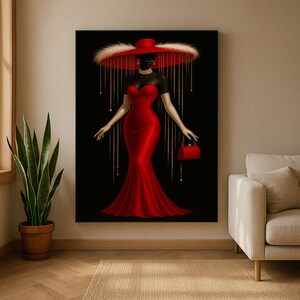 Elegant Woman in Red Dress Canvas Art Print | Chic Home Decor - Etsy