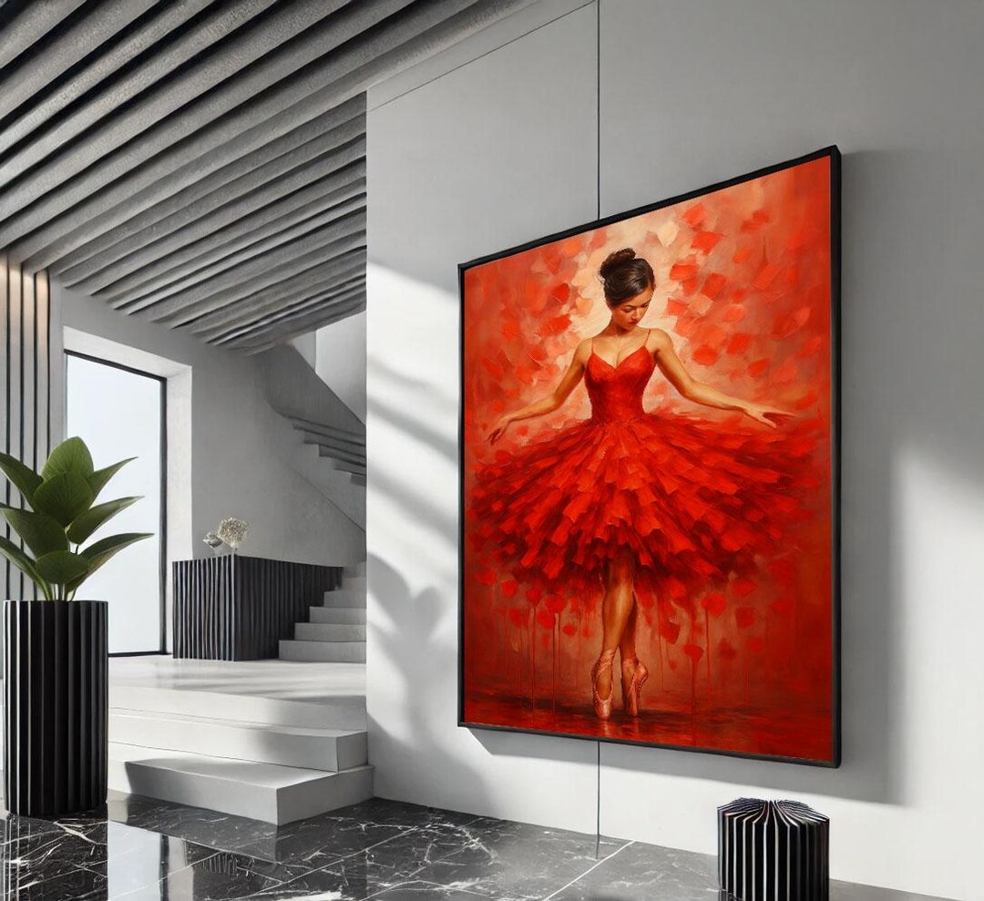 Elegant Ballerina in Red Dress Canvas Wall Art Print | Vibrant Living ...