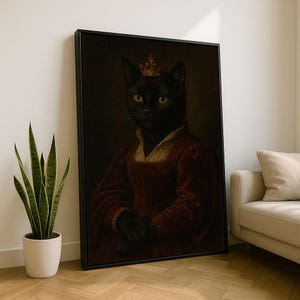 Regal Black Cat Portrait Canvas Wall Art Print | Vintage Living Room Decor | Statement Piece