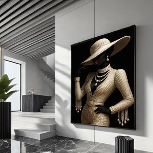Elegant Black Woman in Pearls Canvas Wall Art | Chic Living Room Decor ...