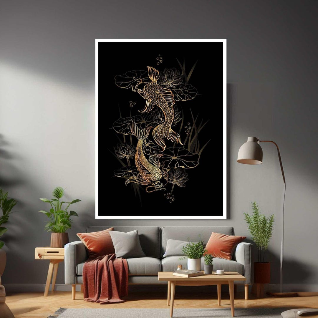 Koi Fish Canvas Print, Lotus Wall Art, Asian Decor - Etsy