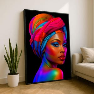 Bold African Woman Portrait Canvas Wall Art Print  Vibrant Living Room Decor  Statement Piece