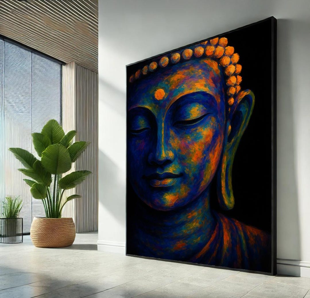 Colorful Buddha Face, Neon Zen Canvas Wall Art Print, Spiritual ...