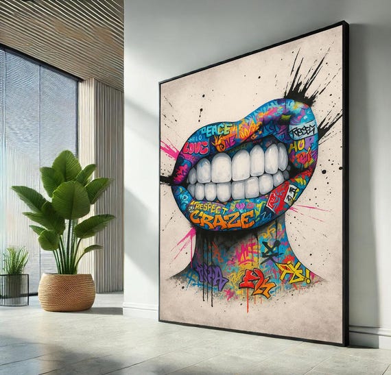 Graffiti Lips Canvas Print | Vibrant Street Art, Colorful Decor - Etsy