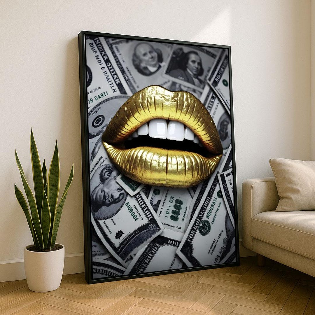 Gold Lips Money Canvas Print | Glam Statement Wall Art - Etsy