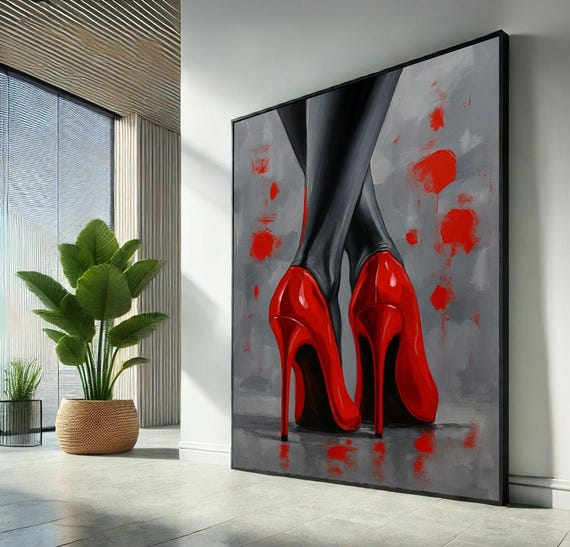 t*m様 アートデザイン アクリル バック　ヴィンテージ　赤いハイヒール Sophisticated Red Stilettos Abstract Canvas Wall Art Print