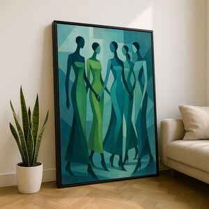 Elegant Abstract Women Canvas Wall Art Print | Teal Living Room Decor | Statement Piece
