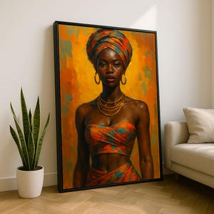 Bold African Woman Portrait Canvas Wall Art Print | Vibrant Living Room Decor | Statement Piece