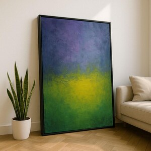 Mark Rothko Inspired Purple, Green, and Yellow Canvas Iconic Color Field Painting Reproduction for Modern Living Room Decor