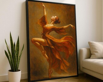 Ballerina Canvas Art Print | Elegant Warm Tones Living Room Decor