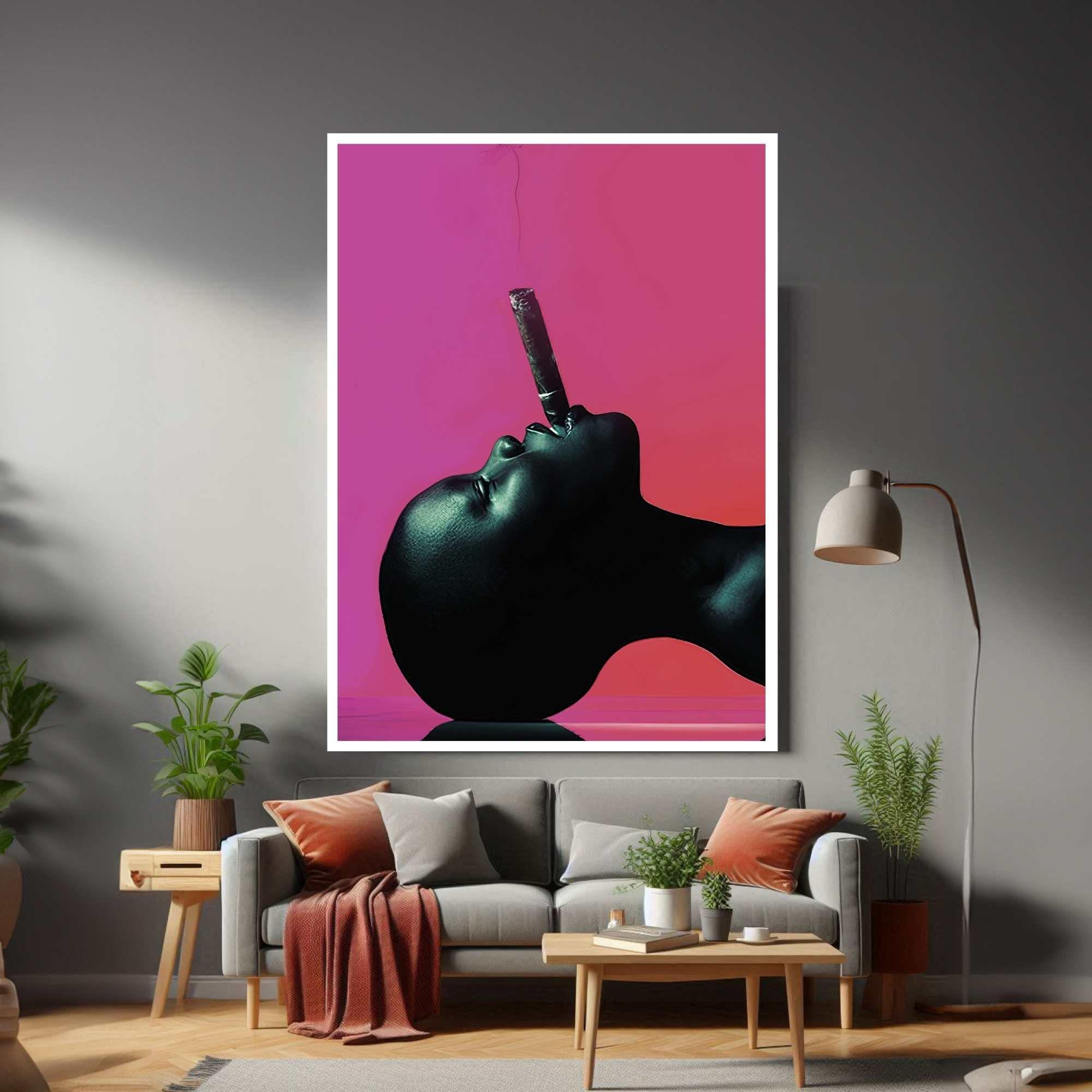 Black Woman smoke Canvas Wall Art Print Modern Canvas Wall Art Print Ready To Hang Gift For Office , Home, Mom , Mom, Dad, Valentines