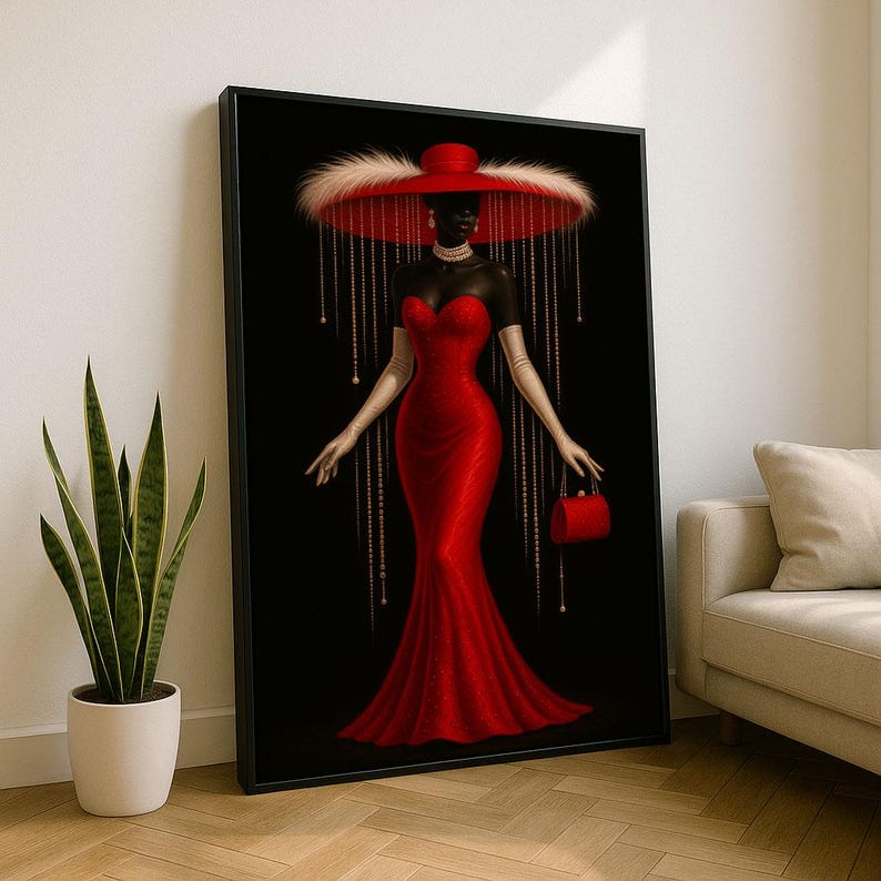 Elegant Woman in Red Dress Canvas Art Print | Chic Home Decor - Etsy