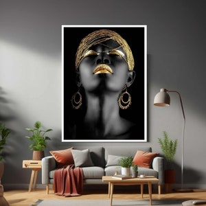 African Art Wall Decor, African Woman Makeup Framed Modern Canvas Wall Art Print Ready To Hang Gift For Office , Home, Mom