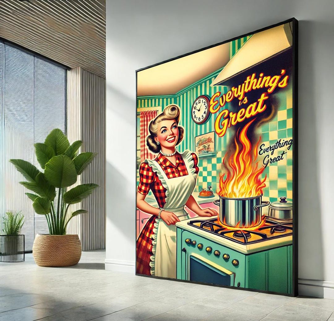 canvas geeks cooking kitchen café - wrapped canvas... Everything’s Great Retro Kitchen Canvas Wall Art Print, Funny Vintage ...