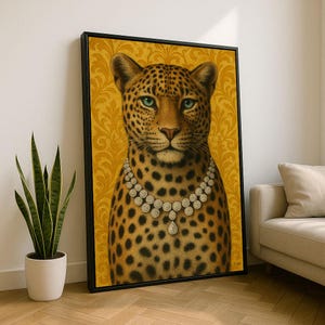 Regal Leopard Portrait Canvas Wall Art Print | Elegant Living Room Decor | Statement Piece