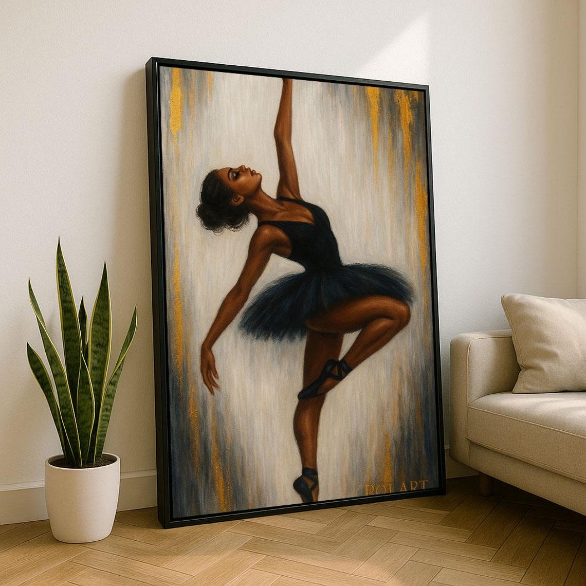 Black Ballerina Canvas Print | Elegant Motion Wall Art - Etsy