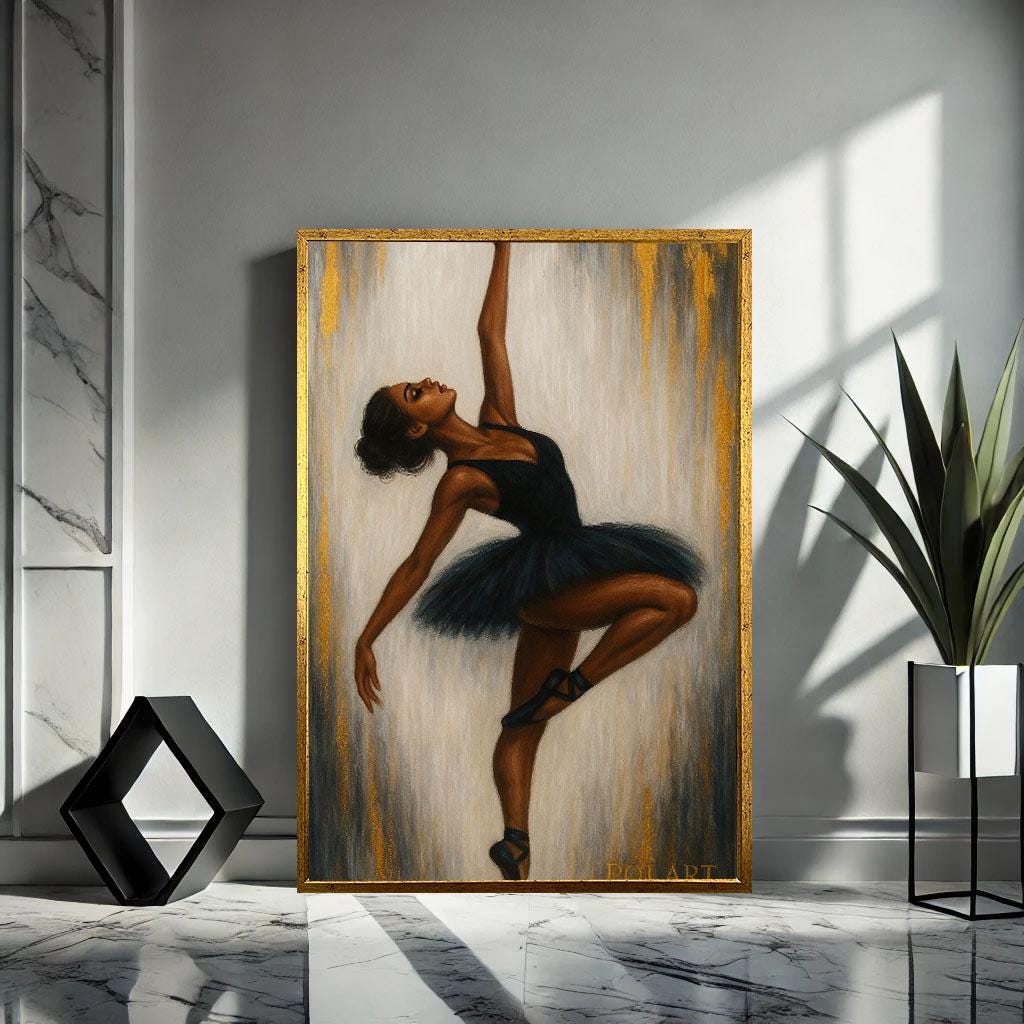 Black Ballerina Canvas Print | Elegant Motion Wall Art - Etsy