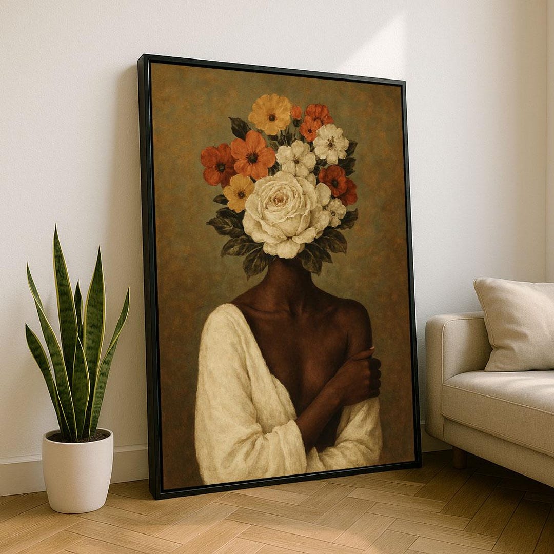 Elegant Floral Head Woman Canvas Wall Art Print | Boho Living Room ...