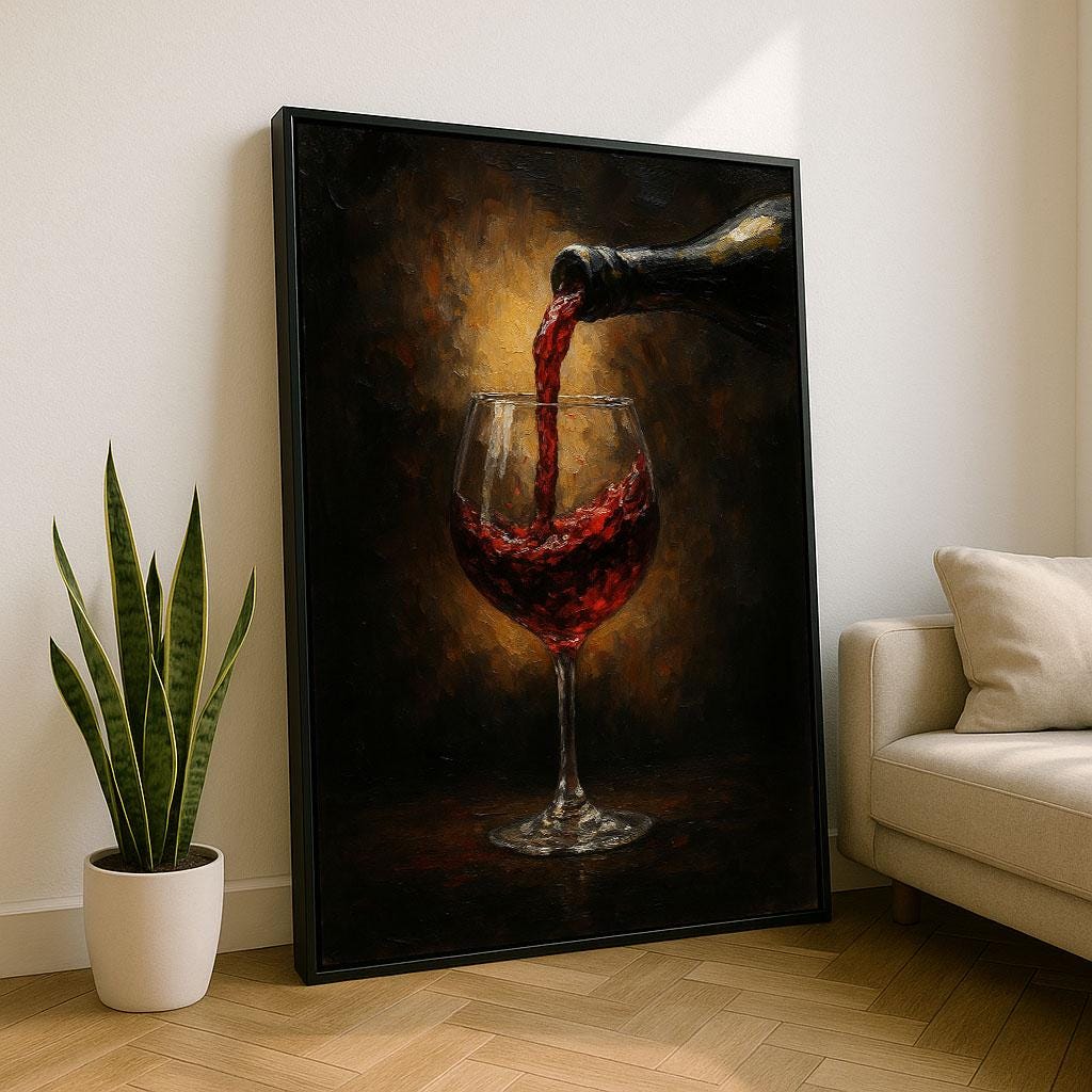 Elegant Wine Pouring Impressionist Canvas Wall Art Print | Warm Tones ...
