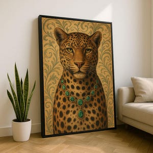 Elegant Leopard Portrait Canvas Wall Art Print | Regal Living Room Decor | Statement Piece
