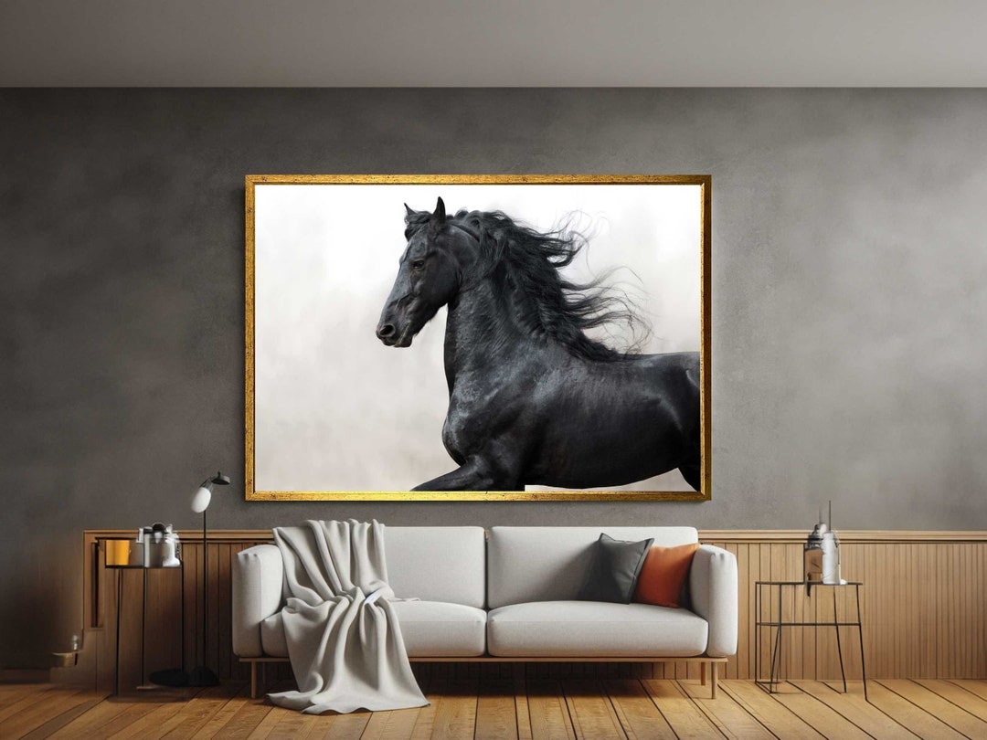 Large Black Horse Framed Modern Canvas Wall Art Print Ready to Hang ...