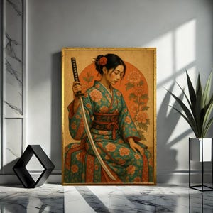 Elegant Japanese Woman With Katana Canvas Wall Art Print | Vintage ...