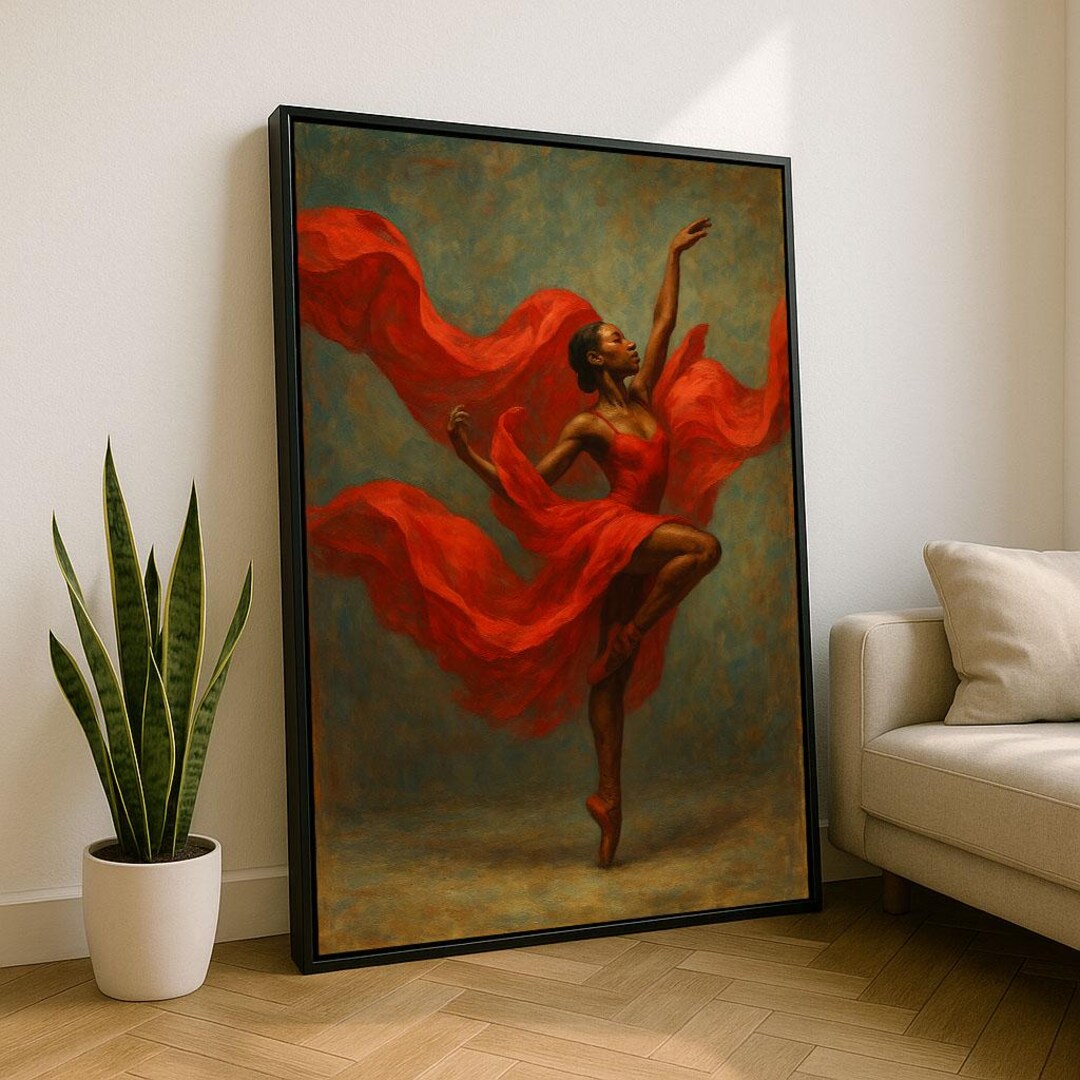 Elegant Black Woman Dancing Canvas Wall Art Print | Red Living Room ...