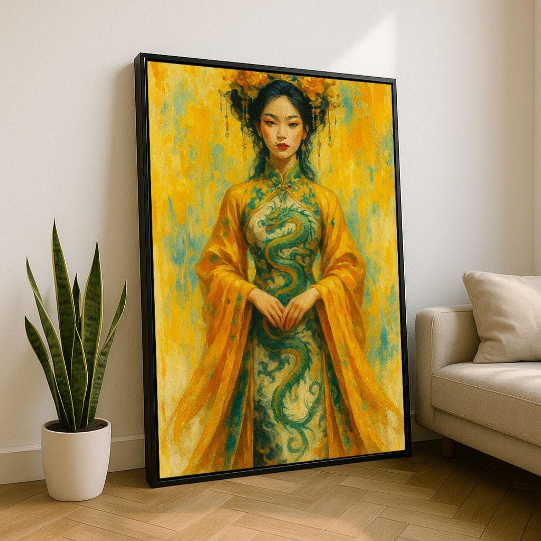 Elegant Asian Woman in Traditional Dress Canvas Wall Art Print ...