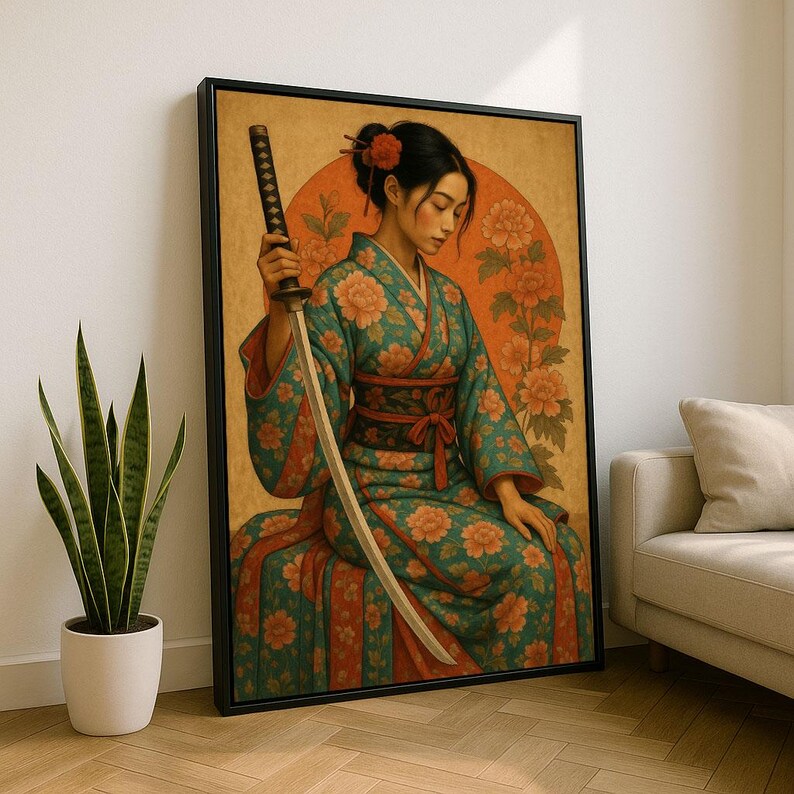 Elegant Japanese Woman With Katana Canvas Wall Art Print | Vintage ...