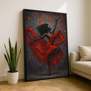Dynamic Black Woman Dancing Canvas Wall Art Print | Vibrant Living Room Decor | Statement Piece
